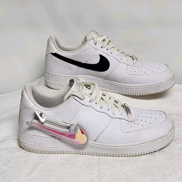 NIKE AIR FORCE 1 '07 PRM SHOES CW6558-100 ZIP SWOOSH MEN'S 11 Black White Volt